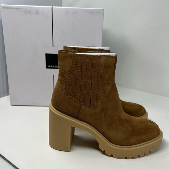Dolce Vita Shoes - Dolce Vita Caster H2O Booties Camel Heeled Boot Suede Maximalist NIB 9